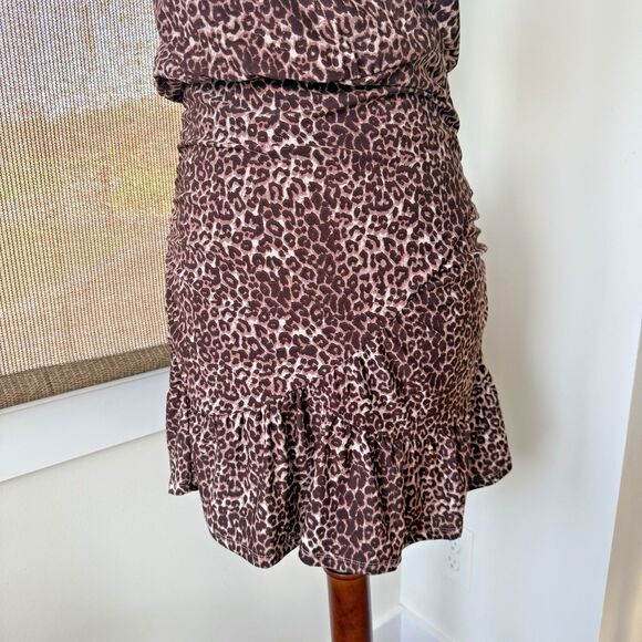 Altar'd State Rosa Dress Small Cheetah Animal Print Mini Ruffle Hem Stretchy EUC - Picture 3 of 12